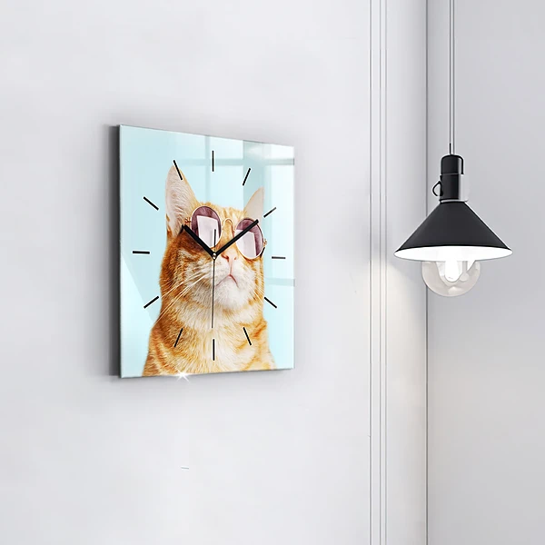 Wanduhr quadratisch Lustige Katze mit Brille