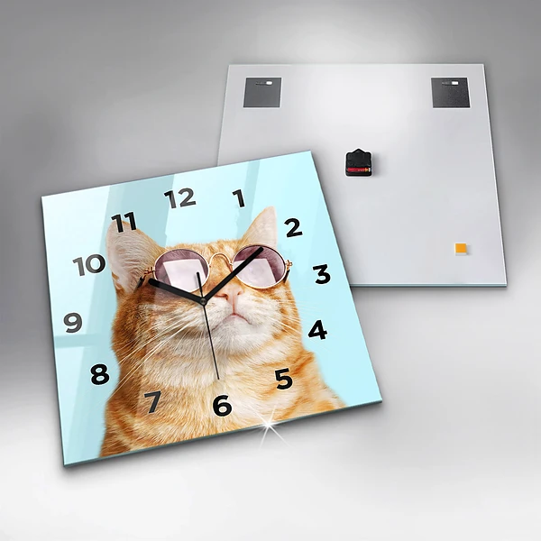 Wanduhr quadratisch Lustige Katze mit Brille