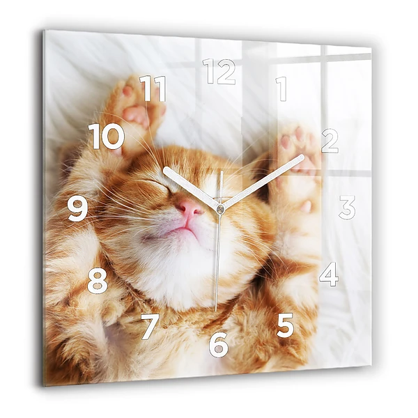 Wanduhr modern quadratisch Kleine Katze schlafend