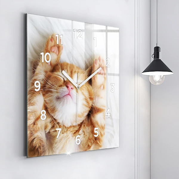 Wanduhr modern quadratisch Kleine Katze schlafend