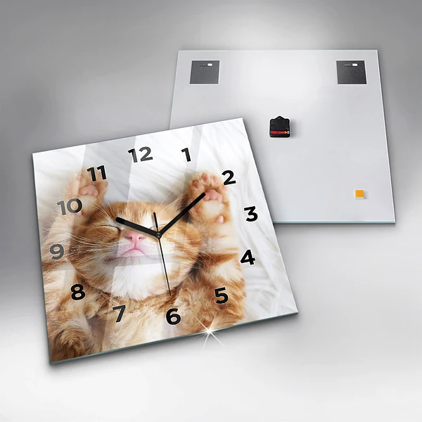 Wanduhr modern quadratisch Kleine Katze schlafend