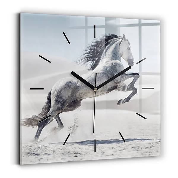 Wanduhr quadratisch Galoppierendes weißes Pferd