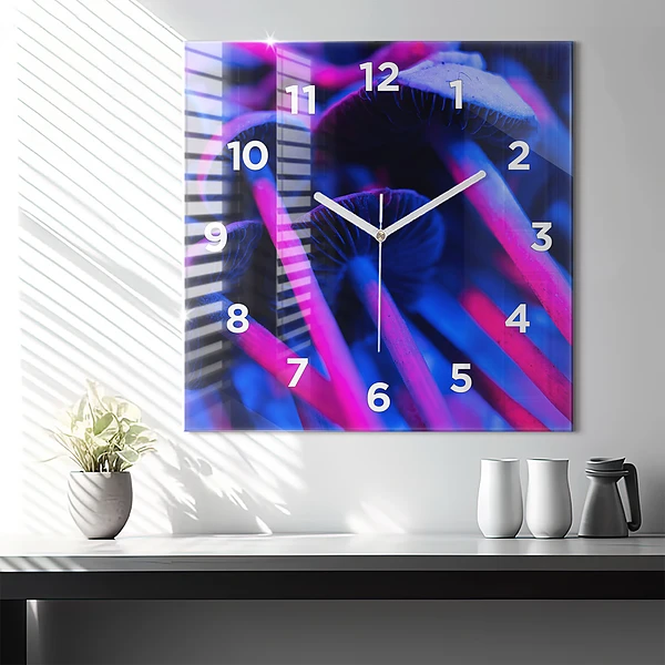 Wanduhr quadratisch mit motiv Magic Mushrooms in Farben