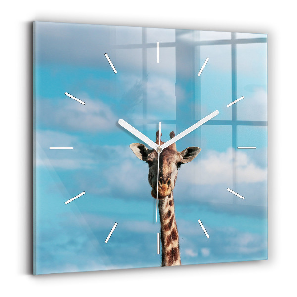 Wanduhr quadratisch Große Giraffe vor einem Himmelshintergrund