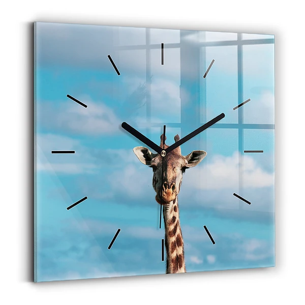 Wanduhr quadratisch Große Giraffe vor einem Himmelshintergrund