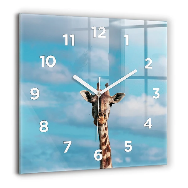 Wanduhr quadratisch Große Giraffe vor einem Himmelshintergrund