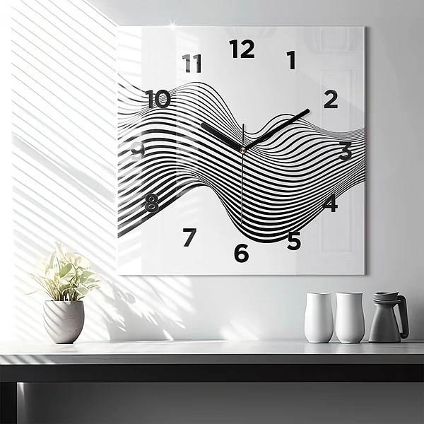 Wanduhr quadratisch Schwarz-weiße Kunst