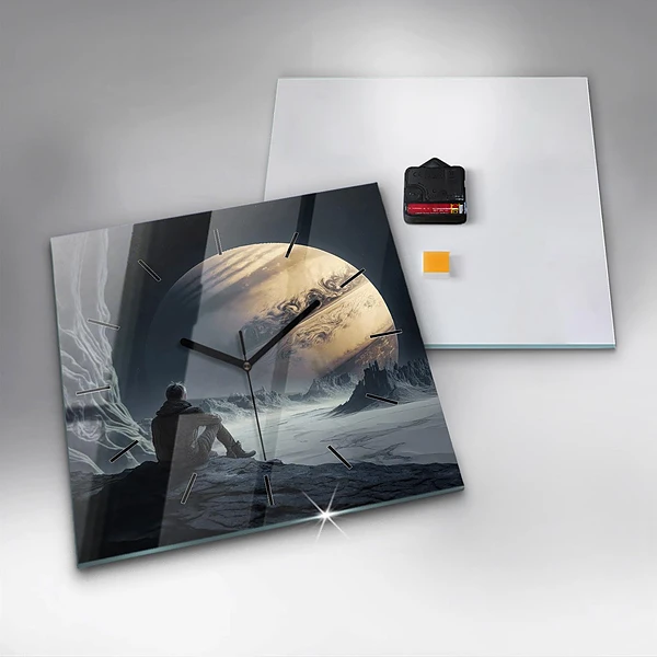 Wanduhr quadratisch mit motiv Mann auf Mond Hintergrund