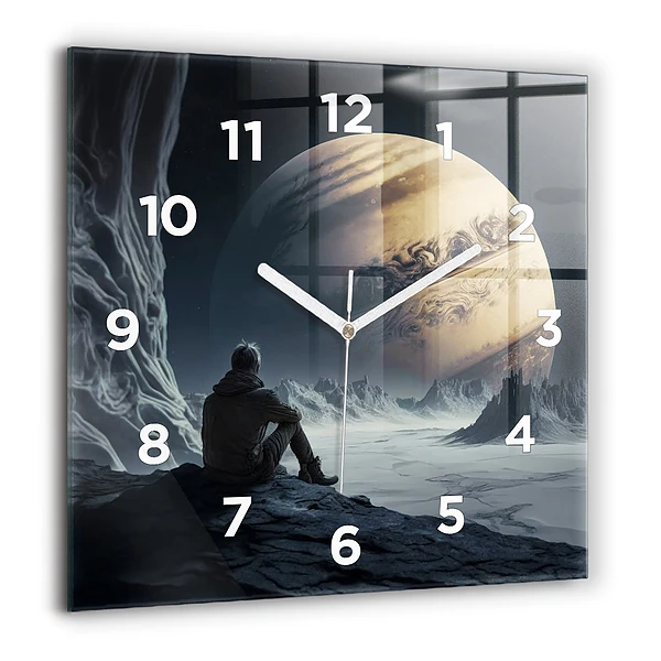 Wanduhr quadratisch mit motiv Mann auf Mond Hintergrund