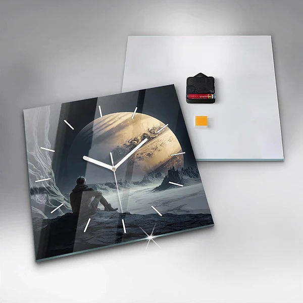 Wanduhr quadratisch mit motiv Mann auf Mond Hintergrund