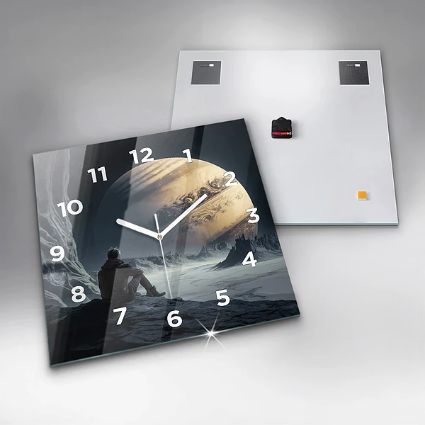 Wanduhr quadratisch mit motiv Mann auf Mond Hintergrund