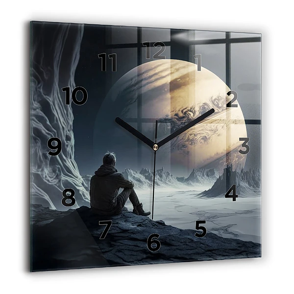 Wanduhr quadratisch mit motiv Mann auf Mond Hintergrund