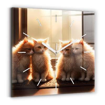 Wanduhr modern quadratisch Vier Katzen in der Sonne