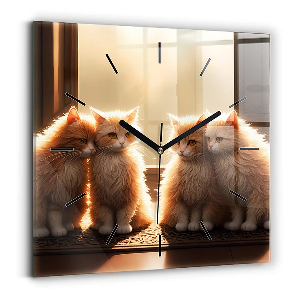 Wanduhr modern quadratisch Vier Katzen in der Sonne