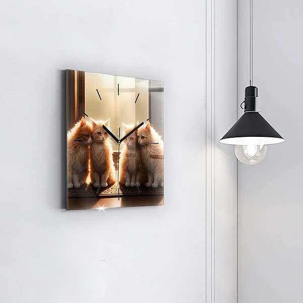 Wanduhr modern quadratisch Vier Katzen in der Sonne