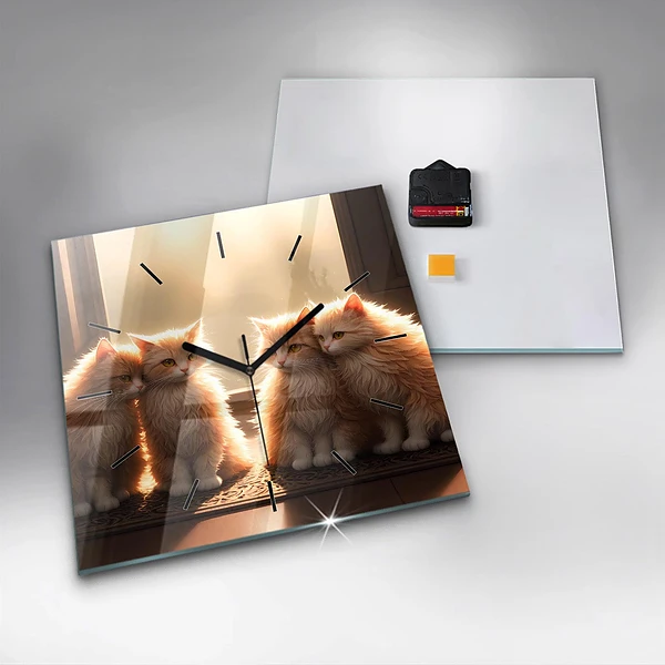 Wanduhr modern quadratisch Vier Katzen in der Sonne