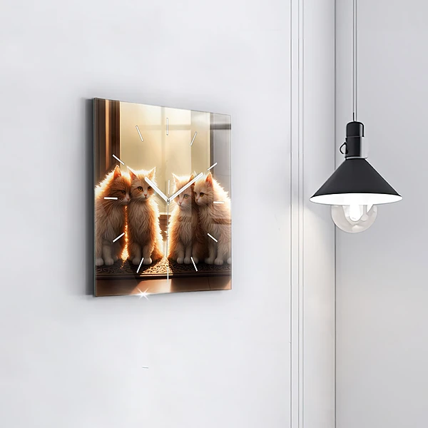 Wanduhr modern quadratisch Vier Katzen in der Sonne