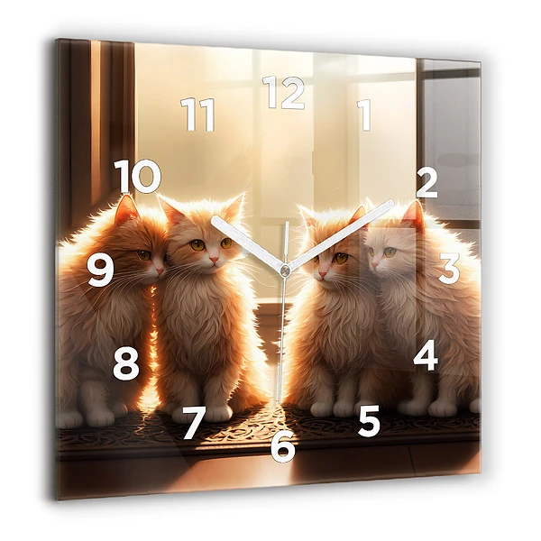Wanduhr modern quadratisch Vier Katzen in der Sonne