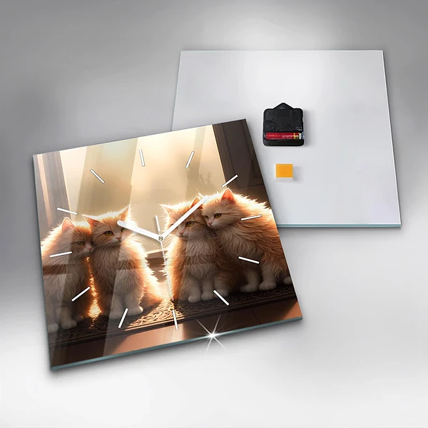 Wanduhr modern quadratisch Vier Katzen in der Sonne