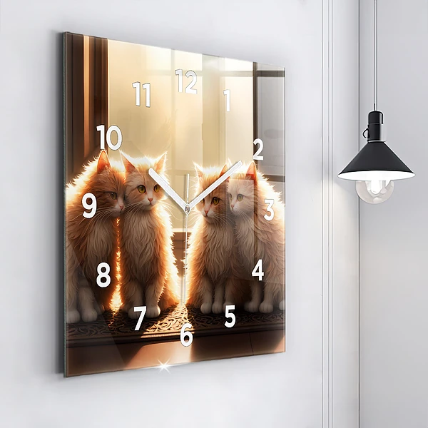 Wanduhr modern quadratisch Vier Katzen in der Sonne