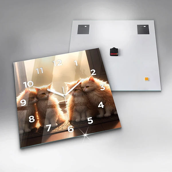 Wanduhr modern quadratisch Vier Katzen in der Sonne