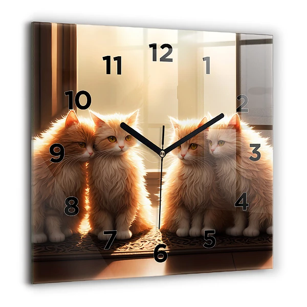 Wanduhr modern quadratisch Vier Katzen in der Sonne