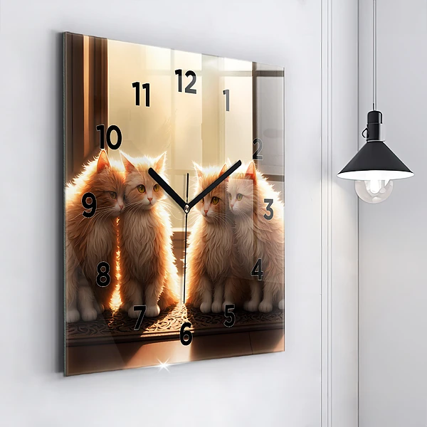 Wanduhr modern quadratisch Vier Katzen in der Sonne