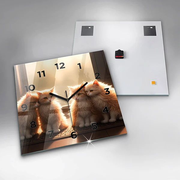 Wanduhr modern quadratisch Vier Katzen in der Sonne