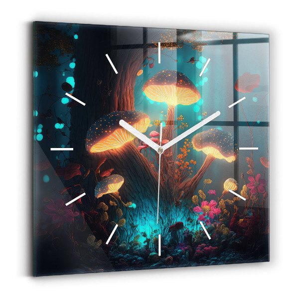 Wanduhr quadratisch mit motiv Wald und Zauberpilze