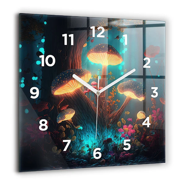 Wanduhr quadratisch mit motiv Wald und Zauberpilze