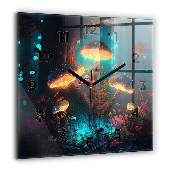 Wanduhr quadratisch mit motiv Wald und Zauberpilze