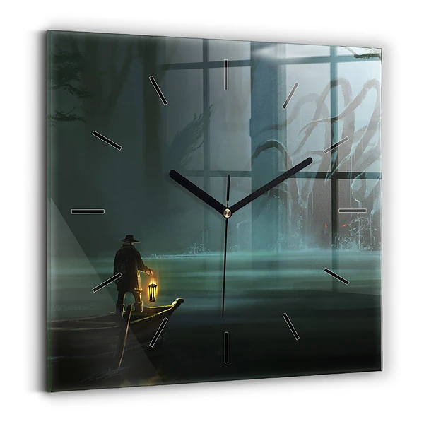 Wanduhr quadratisch mit motiv Mensch und Ungeheuer im Sumpf