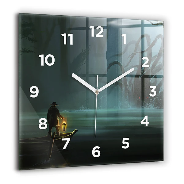 Wanduhr quadratisch mit motiv Mensch und Ungeheuer im Sumpf