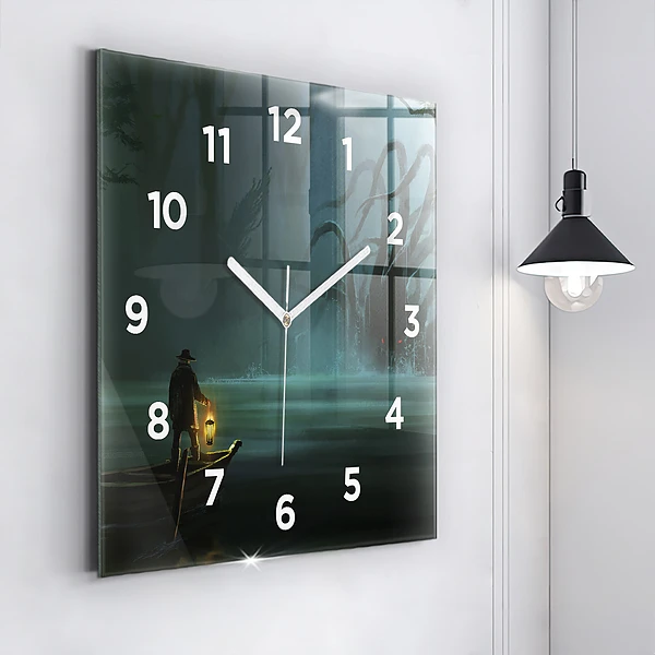 Wanduhr quadratisch mit motiv Mensch und Ungeheuer im Sumpf