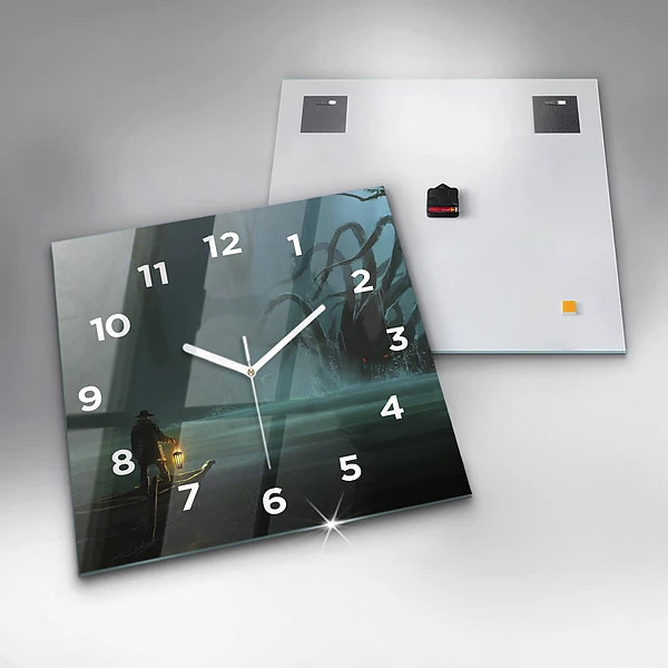 Wanduhr quadratisch mit motiv Mensch und Ungeheuer im Sumpf