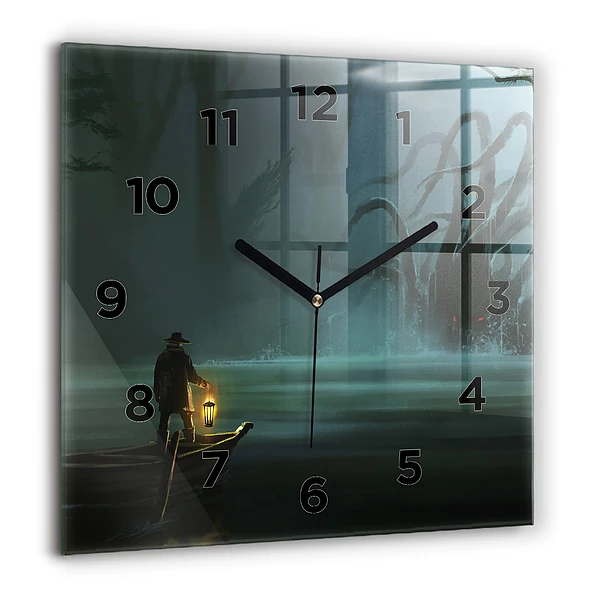Wanduhr quadratisch mit motiv Mensch und Ungeheuer im Sumpf