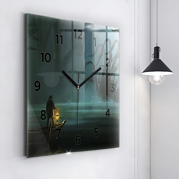 Wanduhr quadratisch mit motiv Mensch und Ungeheuer im Sumpf