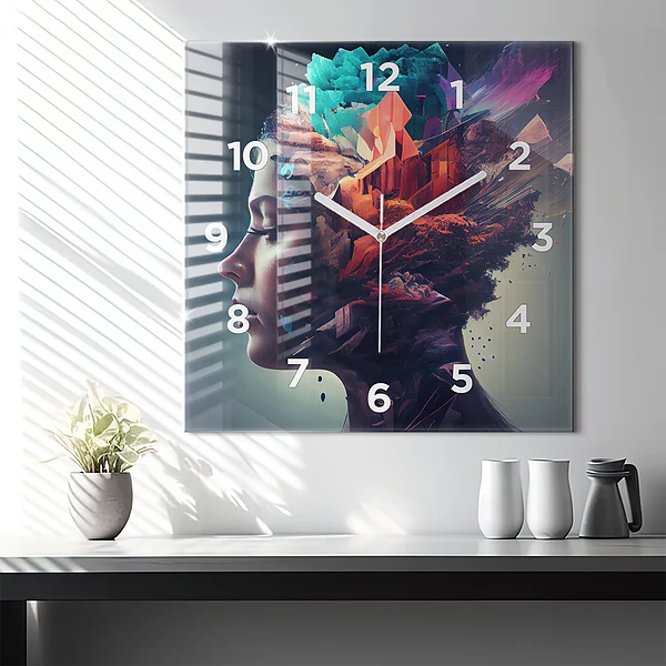 Wanduhr modern quadratisch Emotionale abstrakte Frau