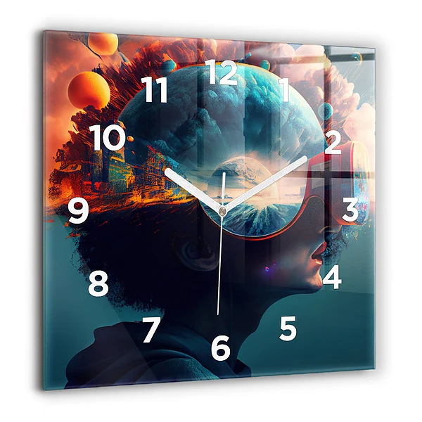Wanduhr quadratisch Futuristische virtuelle Welt