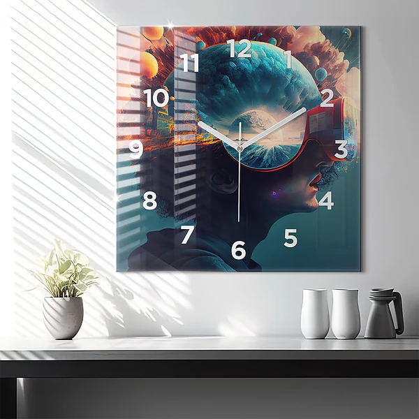 Wanduhr quadratisch Futuristische virtuelle Welt