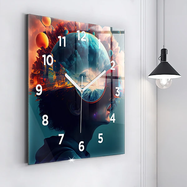 Wanduhr quadratisch Futuristische virtuelle Welt