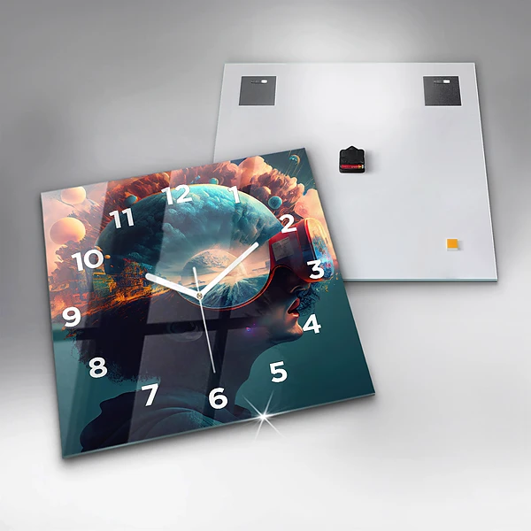 Wanduhr quadratisch Futuristische virtuelle Welt