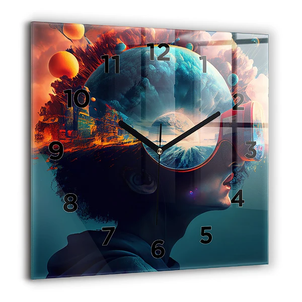 Wanduhr quadratisch Futuristische virtuelle Welt