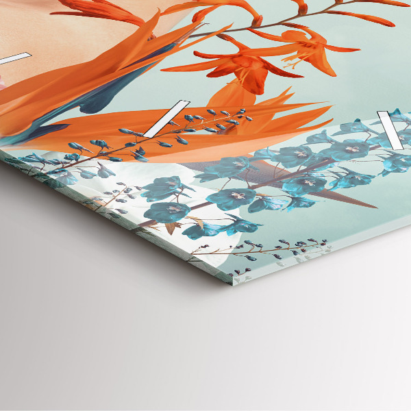 Wanduhr quadratisch mit motiv Frau mit Blumen