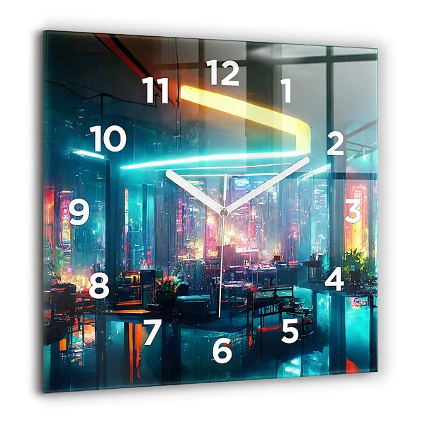 Wanduhr quadratisch Stadt im Cyberpunk-Stil