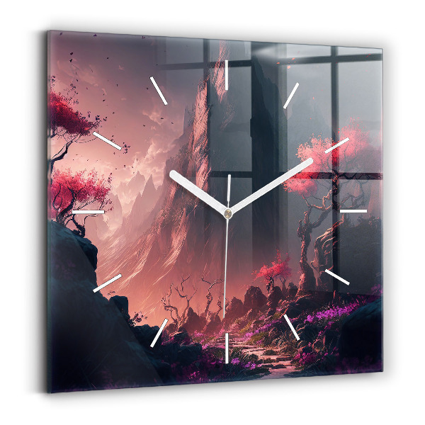 Wanduhr modern quadratisch Magischer Wald und Gebirge