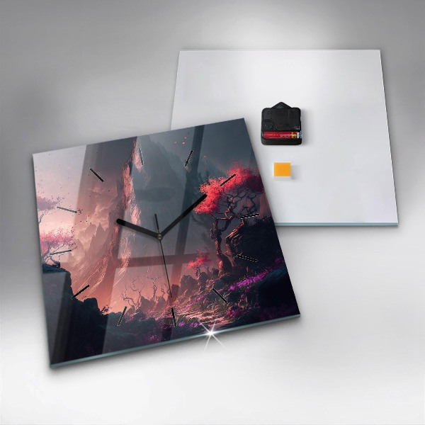 Wanduhr modern quadratisch Magischer Wald und Gebirge