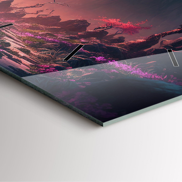 Wanduhr modern quadratisch Magischer Wald und Gebirge