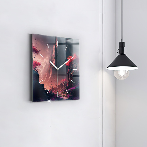Wanduhr modern quadratisch Magischer Wald und Gebirge