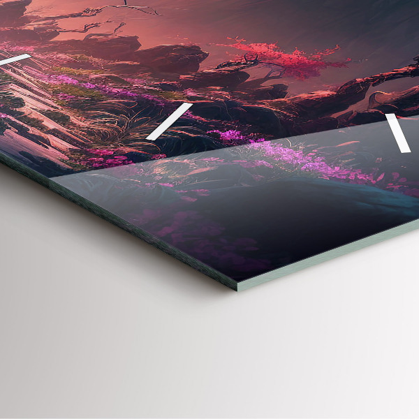 Wanduhr modern quadratisch Magischer Wald und Gebirge